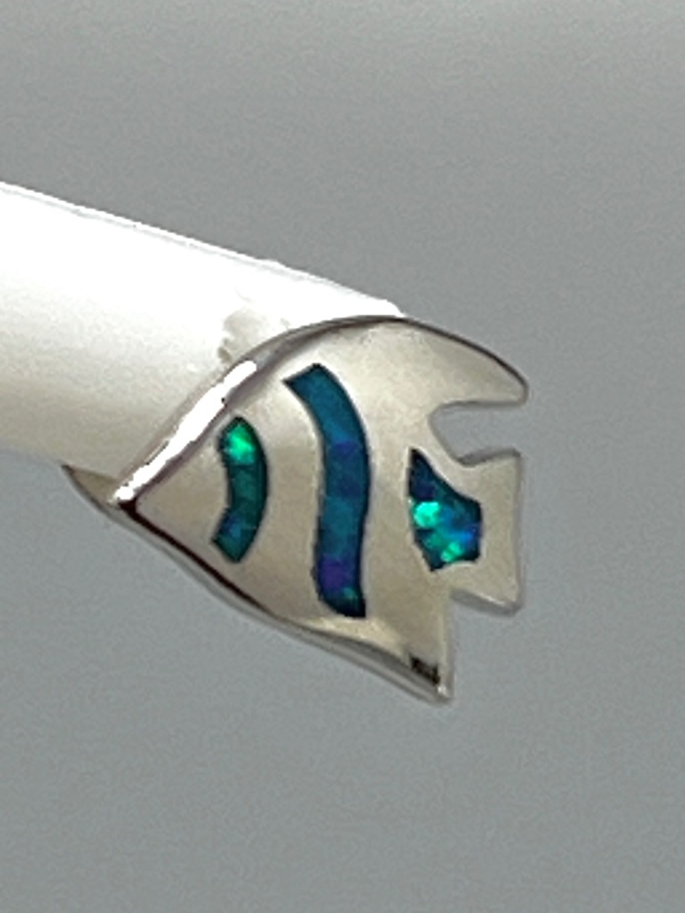 Small Sterling Silver & Opal Fish Stud Earrings